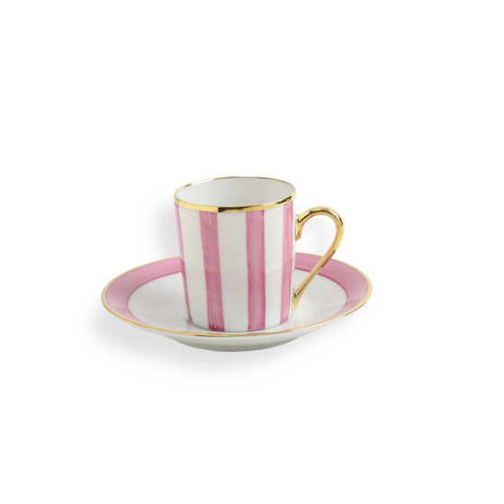 Taza de café con rayas rosas