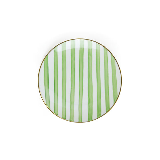 Green Striped Dessert Plate